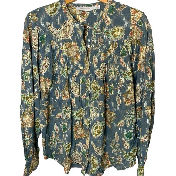 Anthro Bishop & Young Top Women's Size Medium Long Sleeve Hidden Button Front - Picture 2 of 10